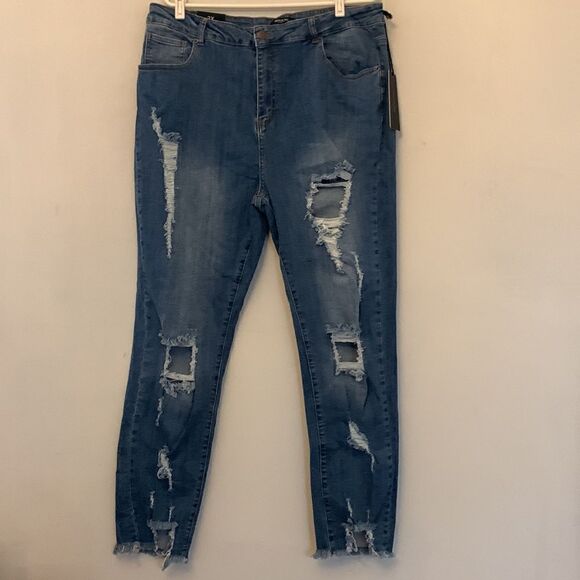 American Bazi high rise skinny distressed jeans Size 2X NWT - Picture 2 of 12